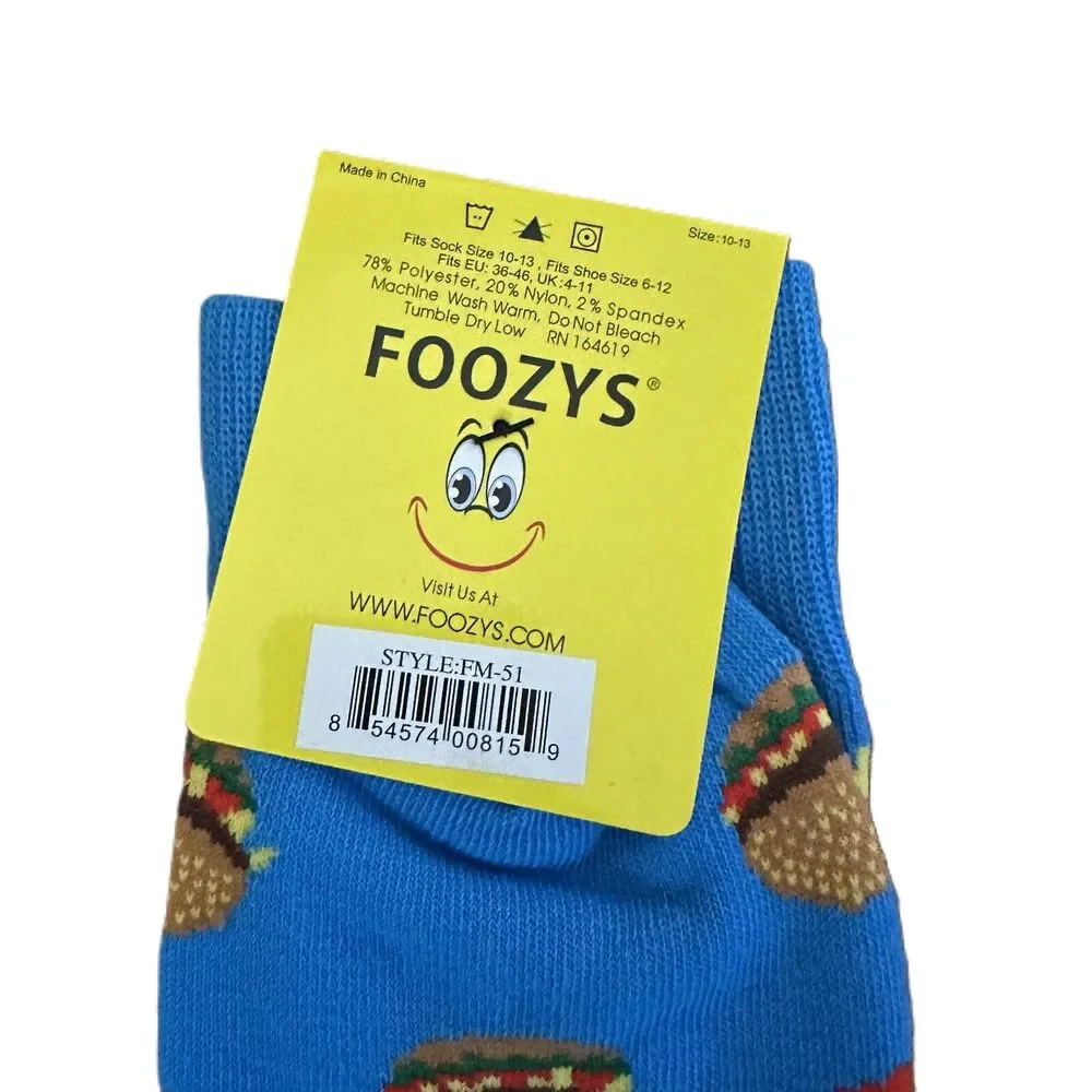 NWT Foozys Patterned Hamburgers And French Fries Blue Socks Men One Size